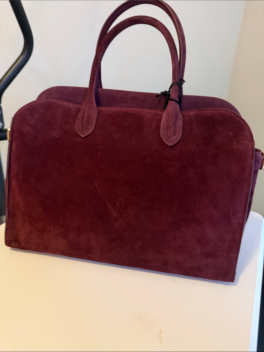 Classic Suede Top-Handle Satchel in Burgundy